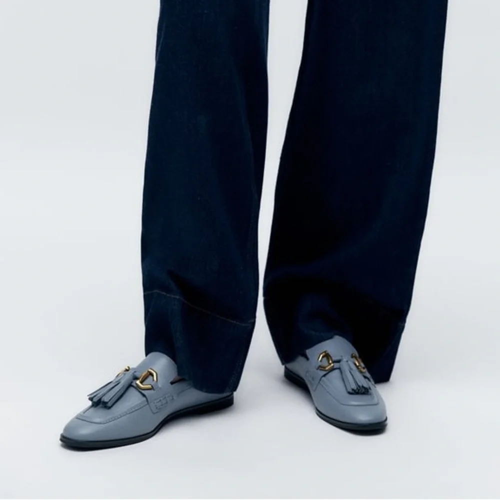 NWT. Zara Blue Tassels Flat Loafers. Size 6,5.